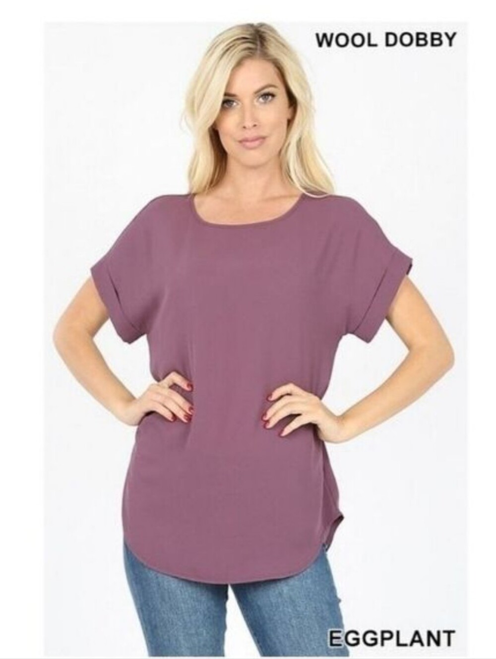 ZENANA Short Sleeve Boat Neck Purple Color Sheer Top Size Medium NWT